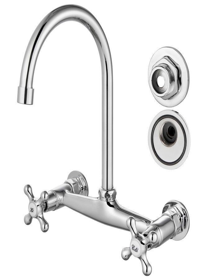 Airuida Chrome Polish Wall Mounted Kitchen Sink Faucet Wall Mounted Commercial Kitchen Faucet Wall Mount 8 Inches Center Faucet, 360 Degree Swivel Spout Mixer Laundry Restaurat Tap with Female Thread - Image 1