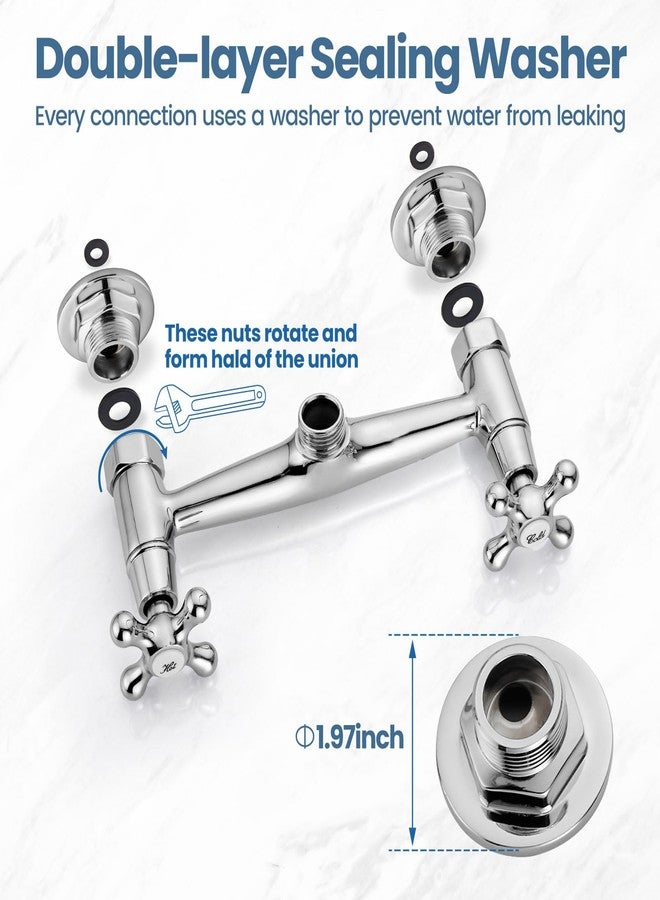 Airuida Chrome Polish Wall Mounted Kitchen Sink Faucet Wall Mounted Commercial Kitchen Faucet Wall Mount 8 Inches Center Faucet, 360 Degree Swivel Spout Mixer Laundry Restaurat Tap with Female Thread - Image 4