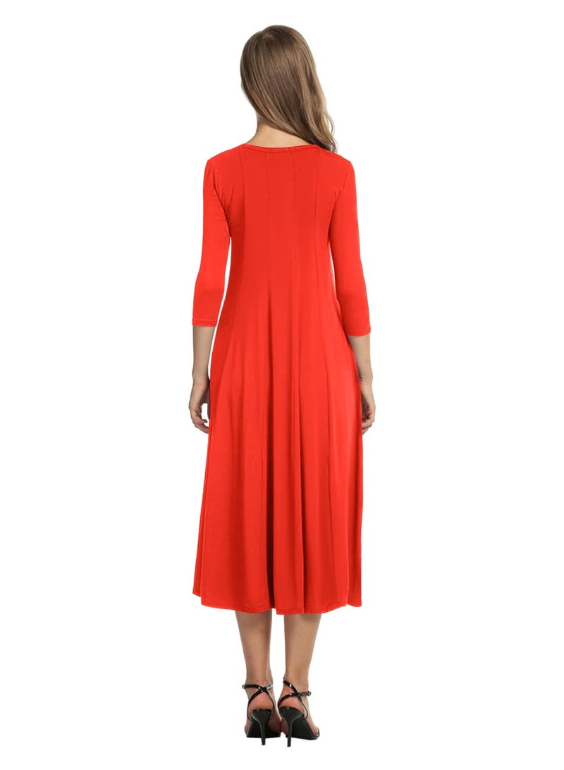 NIBEMINENT Women's 3/4 Sleeve A-line and Flare Midi Long Dress - Image 2