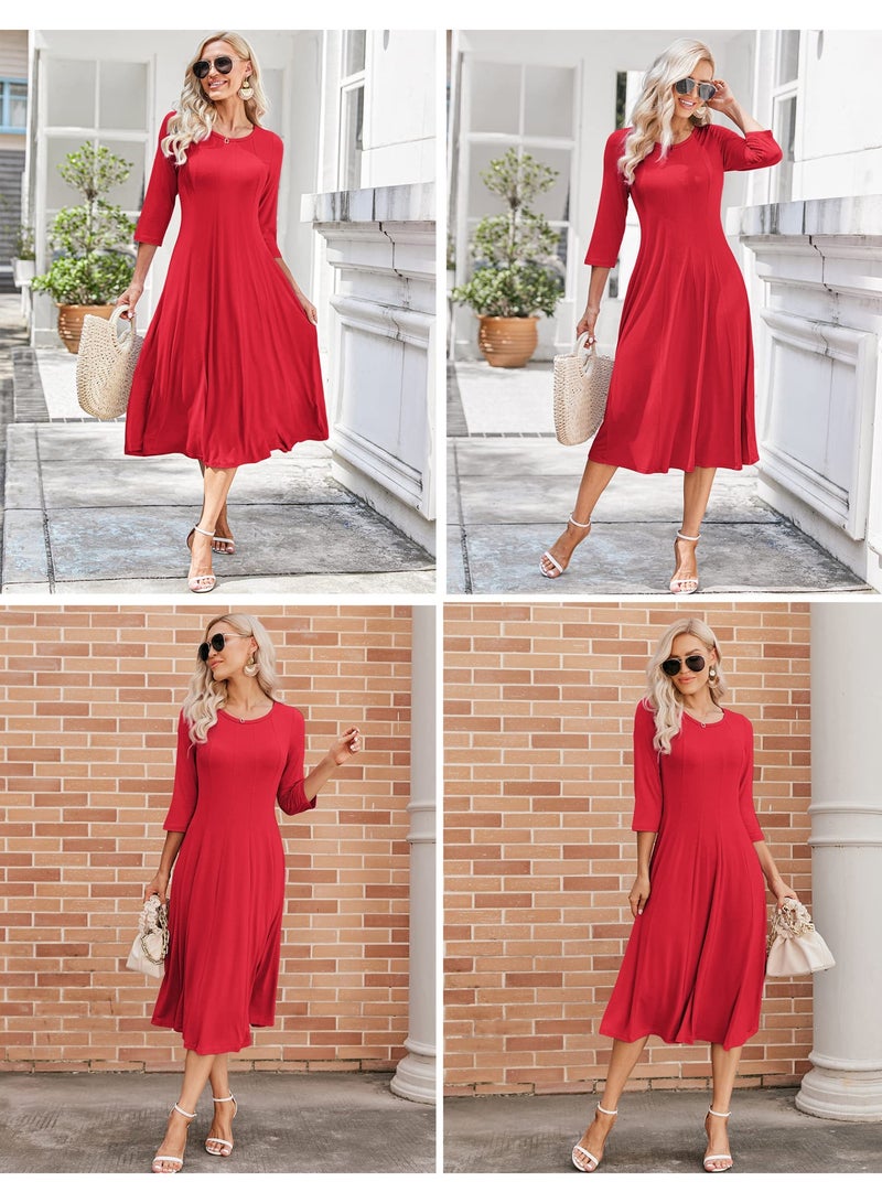 NIBEMINENT Women's 3/4 Sleeve A-line and Flare Midi Long Dress - Image 4