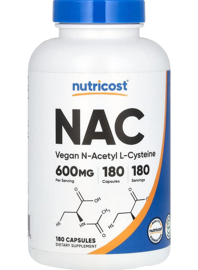 Nutricost NAC، إن-أسيتيل إل-سيستين نباتي، 600 مجم، 180 كبسولة