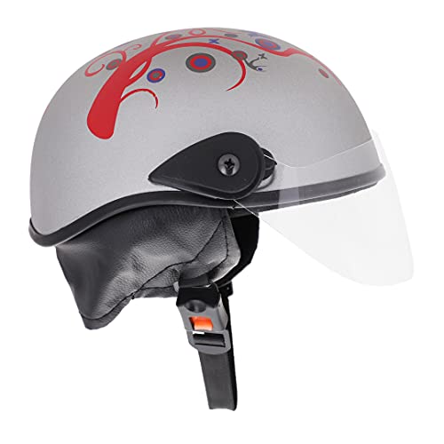 Western Era Unisex Half Helmet for Men & Women | Clear Visor | Comfort & Safety | Enhanced Design | Color - Silver Matte || Red Decal (Small) - Image 1