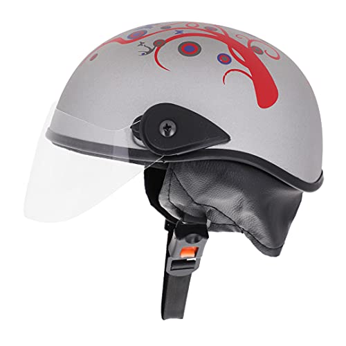 Western Era Unisex Half Helmet for Men & Women | Clear Visor | Comfort & Safety | Enhanced Design | Color - Silver Matte || Red Decal (Small) - Image 2