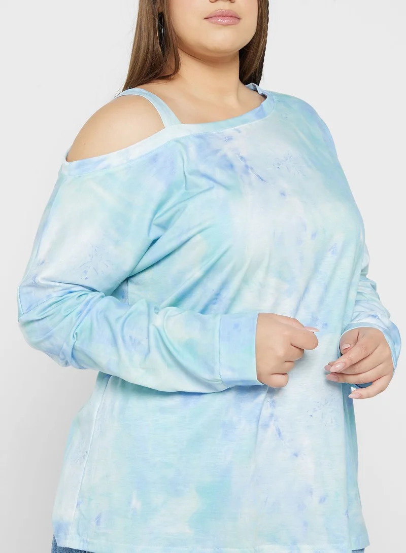 Ginger Plus One Shoulder Strap Detail Tie Dye T-Shirt