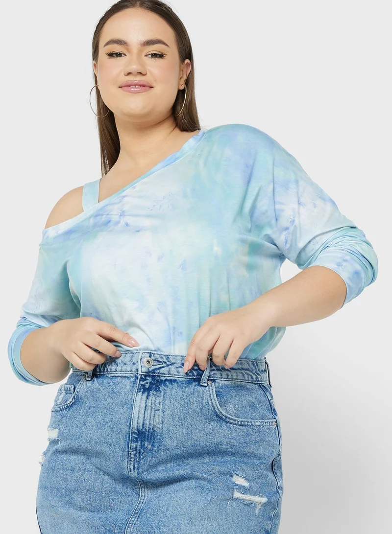 Ginger Plus One Shoulder Strap Detail Tie Dye T-Shirt