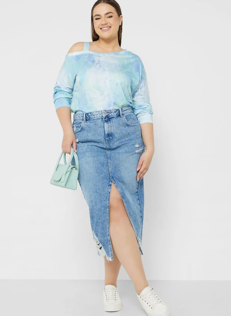 Ginger Plus One Shoulder Strap Detail Tie Dye T-Shirt
