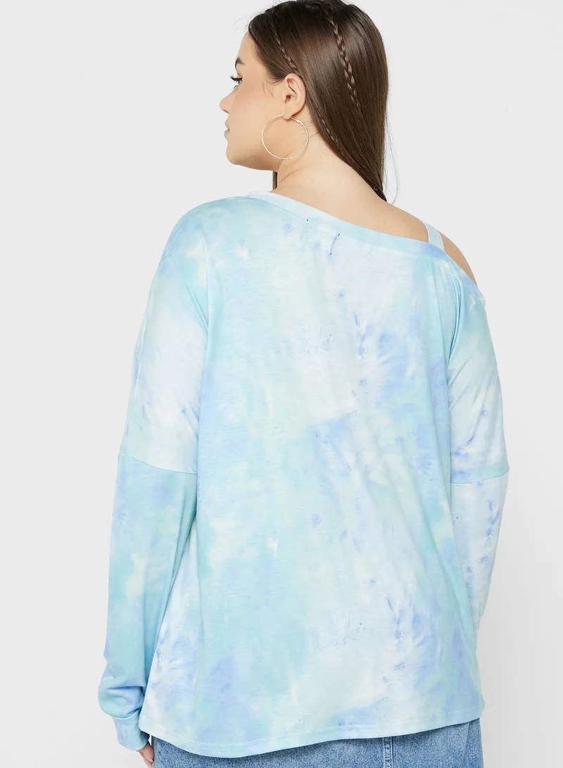 Ginger Plus One Shoulder Strap Detail Tie Dye T-Shirt
