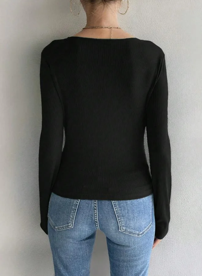 Take Two Women Solid Round Neck Fitted Waist Top