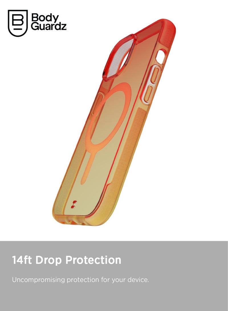 Bodyguardz Ace Pro Ombre for iPhone 15 Case Cover with 18 Feet Drop Protection compatible with MagSafe with Lanyard - Peach Sorbet - Image 3
