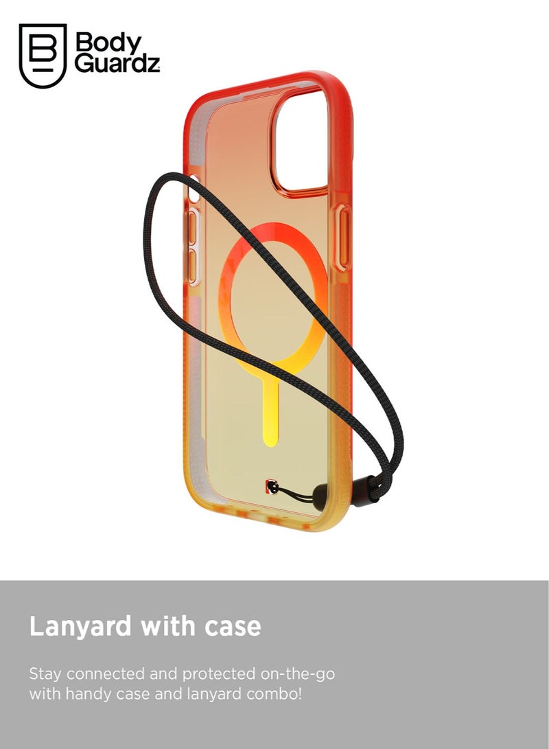 Bodyguardz Ace Pro Ombre for iPhone 15 Case Cover with 18 Feet Drop Protection compatible with MagSafe with Lanyard - Peach Sorbet - Image 2