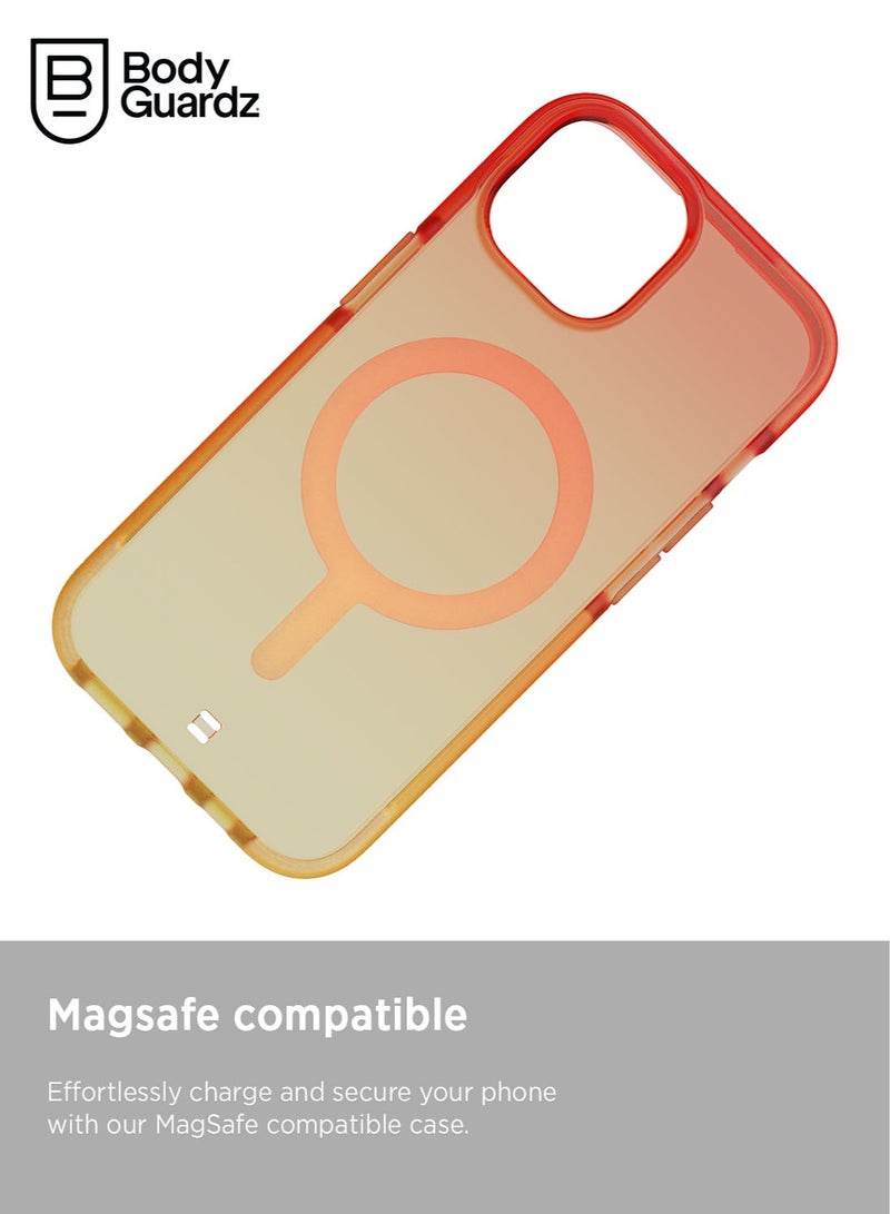 Bodyguardz Ace Pro Ombre for iPhone 15 Case Cover with 18 Feet Drop Protection compatible with MagSafe with Lanyard - Peach Sorbet - Image 4