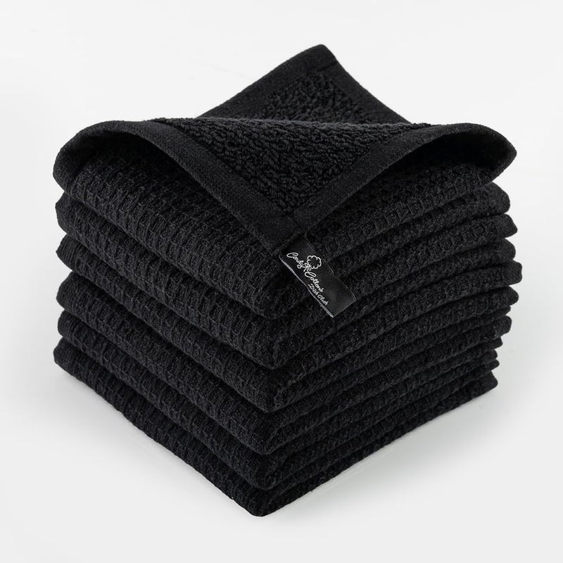 Candy Cottons Kitchen Cleaning Dish Wash Cloths Waffle Terry Design Kitchen DishClothsWashable 12x12 Cotton Dish Rags for Drying DishesCounter Top Barista Dust WipesSpring Easter Basket Decor 6 Pc SetBlack