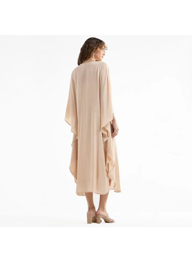Splash FAV Solid Midi Kaftan Dress with Long Sleeves and Lace Detail