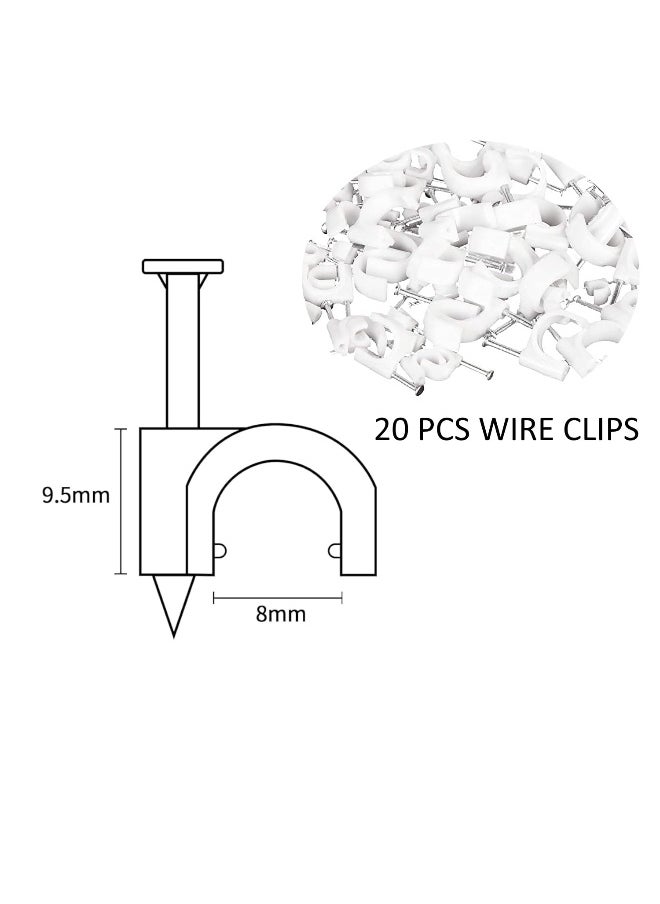 Biella Electrical Cable Wire Round Clips, Steel Nails Tacks Holder For Organizing Electric Wires Cables Lines - White (8Mm 20Pcs)  - Image 2