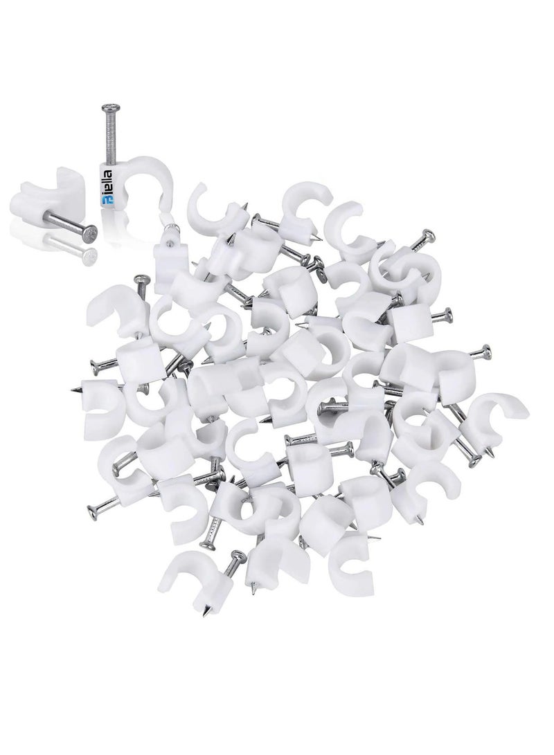 Biella Electrical Cable Wire Round Clips, Steel Nails Tacks Holder For Organizing Electric Wires Cables Lines - White (8Mm 20Pcs) - Image 1