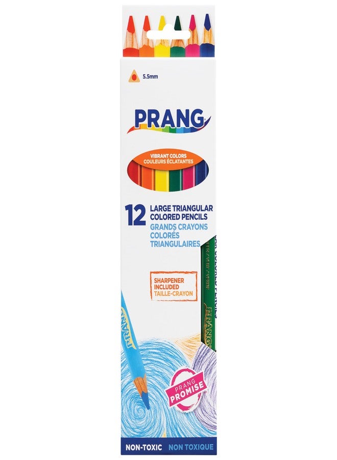 Prang Triangular Colored Pencils With Sharpener, Assorted Colors, 5.5 mm Core, 12 Count - Image 1