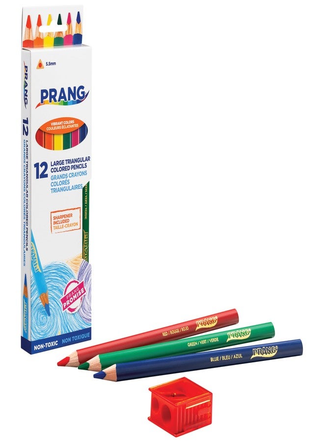 Prang Triangular Colored Pencils With Sharpener, Assorted Colors, 5.5 mm Core, 12 Count - Image 4