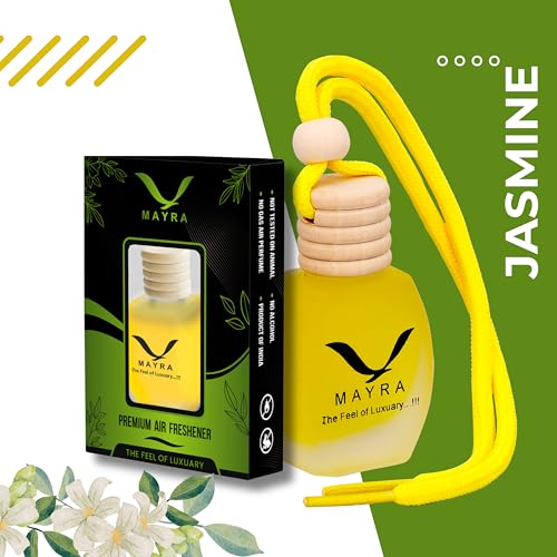 Radiant Mayra Premium Car Air Freshener, 10 ML, Lavender Fragrance, Natural Essential Oils, Glass Bottle with Wooden Diffuser Lid, Long Lasting up to 45 Days (Jasmine) - Image 2