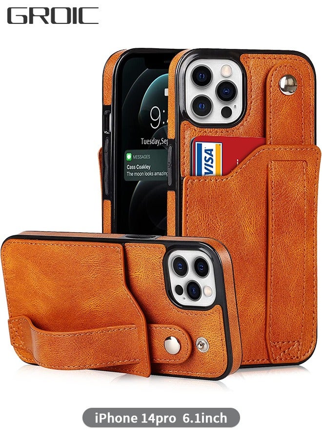 GROIC Iphone 14 Pro Case 6.1 Inch, Luxury Leather Wallet Style Business Case, Scratch Resistant, Shock Resistant Strap Wrist Strap Card Slot Ipone 14 Pro Phone Leather Case - Image 1