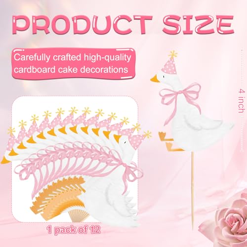 Reallnaive 12 Pcs Silly Goose Cupcake Toppers Funny One Silly Goose Party Decoration Geese Cake Toppers for Girls Boys Baby Shower Birthday Party Supplies Pink - Image 5