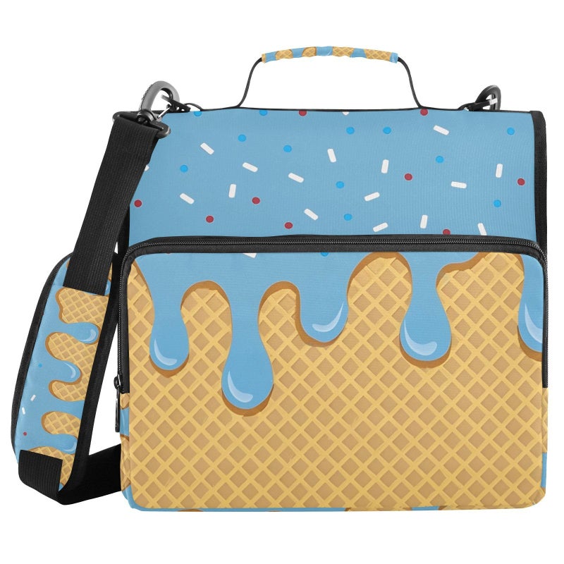 ALAZA Blue Ice Cream Drip 3 Ring Zipper Binder with Shoulder Strap 1.5 inch Binders Keeper Large Capacity Multi Pockets for School Office Supplies - Image 1