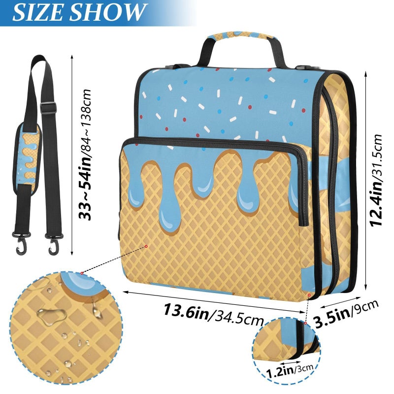 ALAZA Blue Ice Cream Drip 3 Ring Zipper Binder with Shoulder Strap 1.5 inch Binders Keeper Large Capacity Multi Pockets for School Office Supplies - Image 4