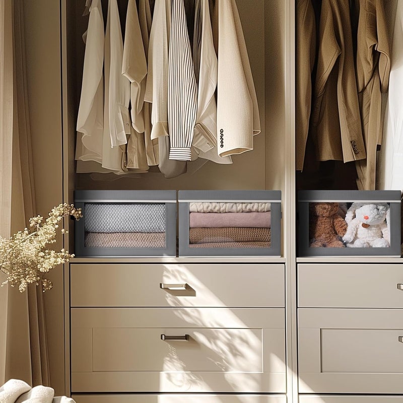 Foldable Clothing Storage Box 1Pack Wardrobe Storage Organiser Beige Fabric Storage Box Drawer for Wardrobe Closet Drawer Organisers,Home Storage - Image 4