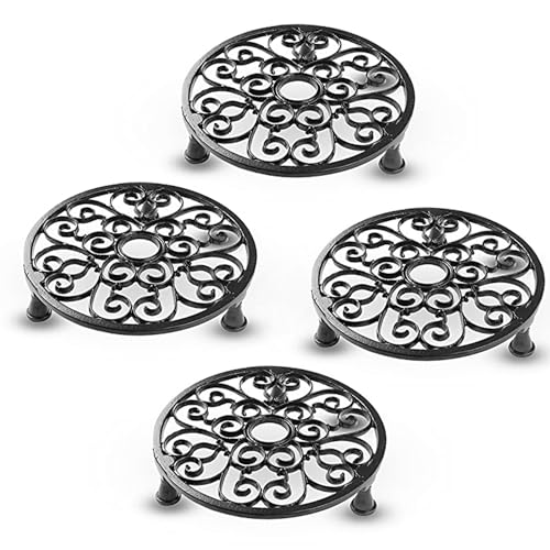 Sharpex Metal Pot Stand Indoor/Outdoor, Rustproof Sturdy Potted Plant Stand Ideal for Home Garden Balcony Living Room Decor (Black-Set of 4) - Image 1