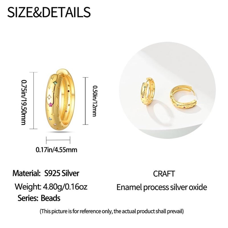 Cycuff 925 Sterling Silver Hoop Earrings Colorful Cubic Zirconia Jewelry Earrings for Women Set Earring Gifts for Her (Gold Star Dot Earrings) - Image 5
