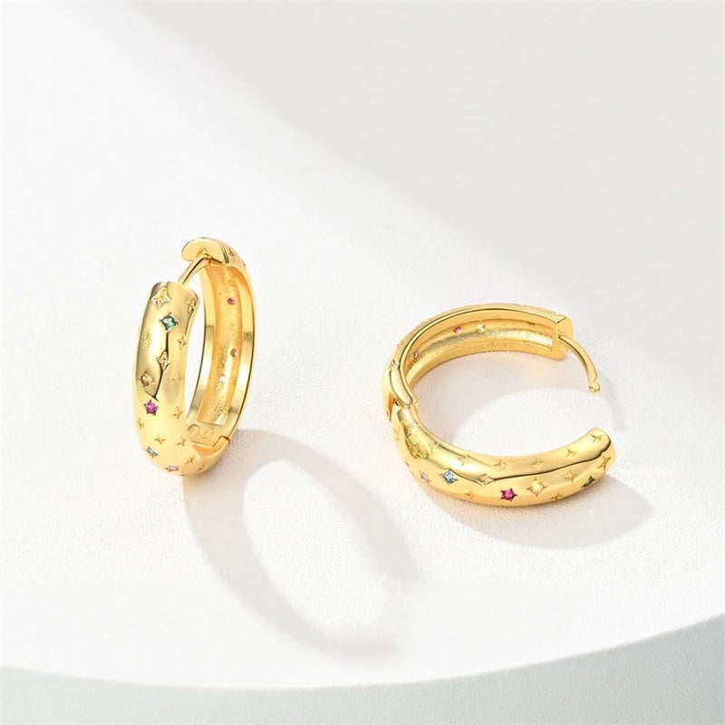 Cycuff 925 Sterling Silver Hoop Earrings Colorful Cubic Zirconia Jewelry Earrings for Women Set Earring Gifts for Her (Gold Star Dot Earrings) - Image 2