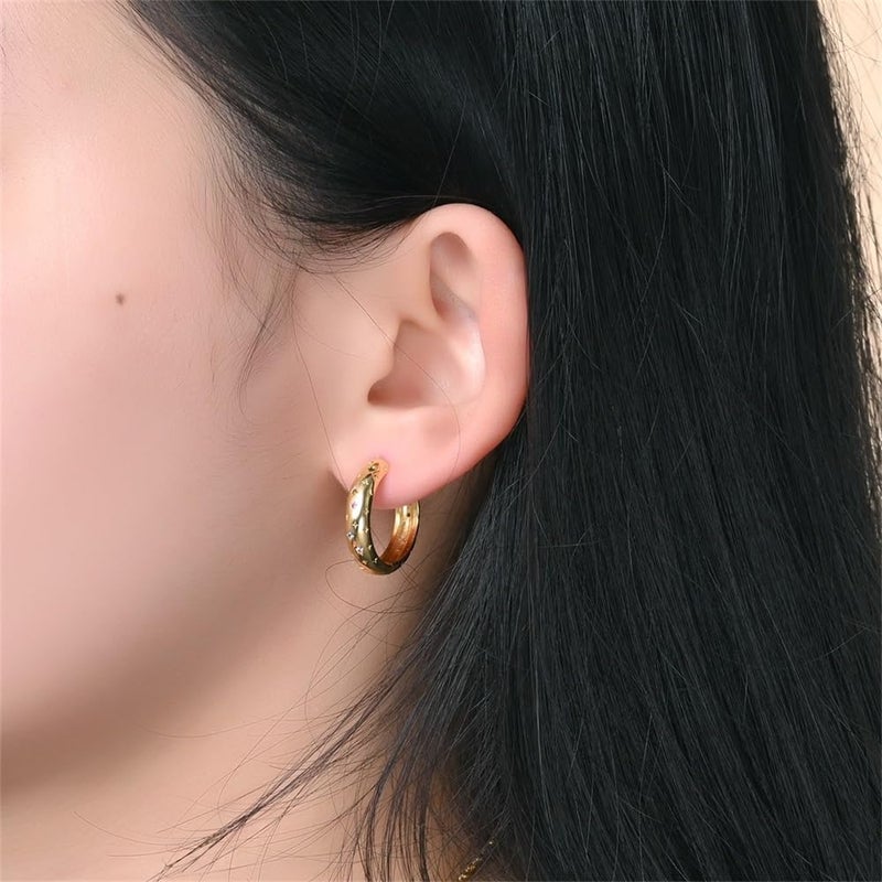 Cycuff 925 Sterling Silver Hoop Earrings Colorful Cubic Zirconia Jewelry Earrings for Women Set Earring Gifts for Her (Gold Star Dot Earrings) - Image 3