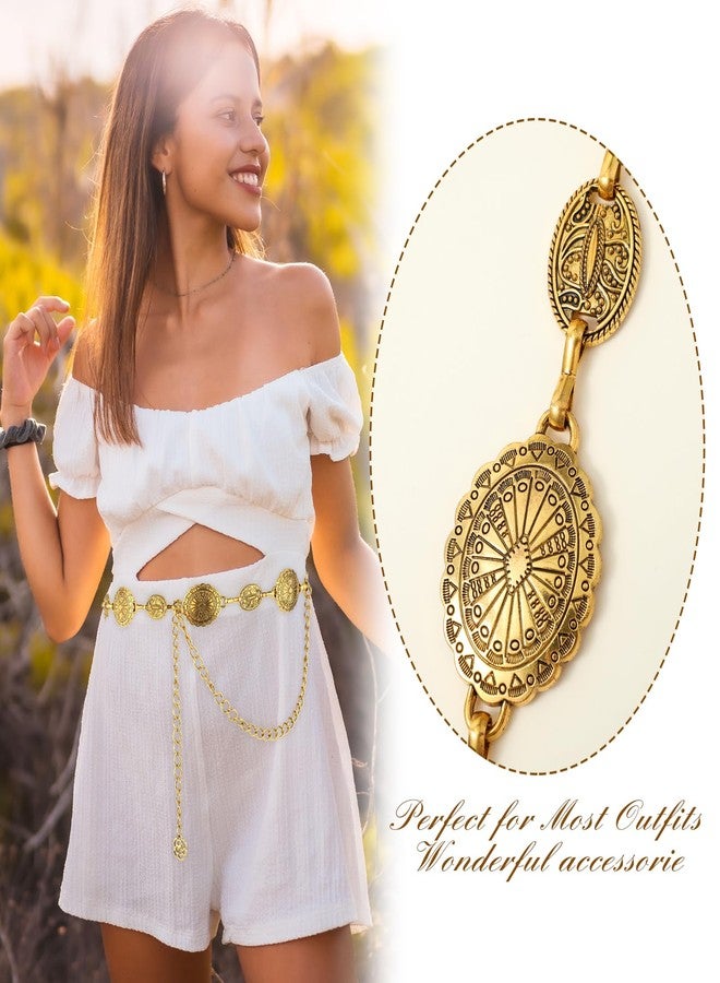 Amabro Women Adjustable Chain Belt Concho Western Cowgirl Waistband Skinny Vintage Dress Belt for Concert Outfit(Gold) - Image 2