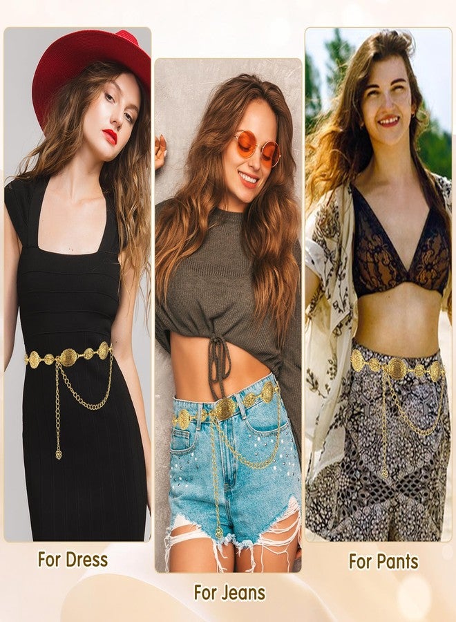 Amabro Women Adjustable Chain Belt Concho Western Cowgirl Waistband Skinny Vintage Dress Belt for Concert Outfit(Gold) - Image 4