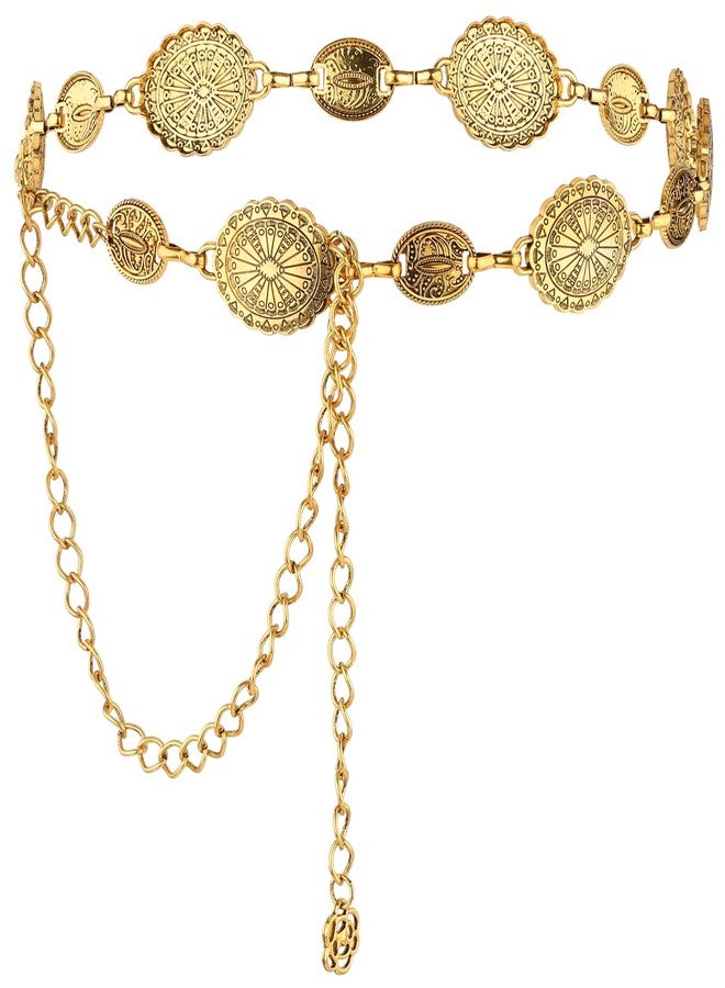 Amabro Women Adjustable Chain Belt Concho Western Cowgirl Waistband Skinny Vintage Dress Belt for Concert Outfit(Gold) - Image 1