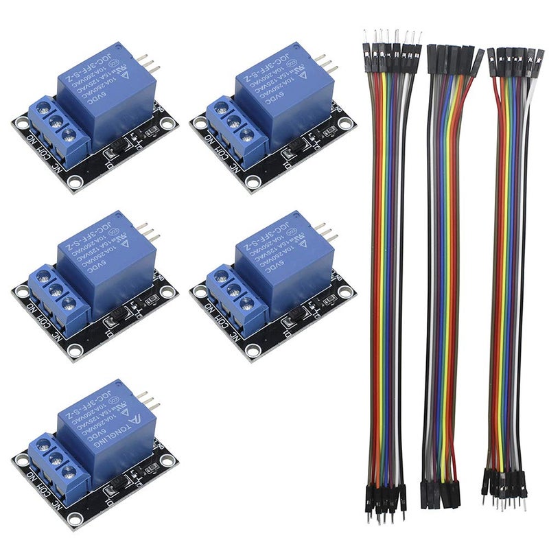 KeeYees 5pcs 1 Channel 5V Relay Module Board Shield KY-019 LED Indicator for Arduino + 3pcs 20CM 10Pin Female Male Jumper Wires - Image 1