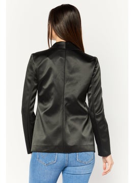 EMPORIO ARMANI Women Regular Fit Plain Semi-Formal Blazer, Black  - Image 4
