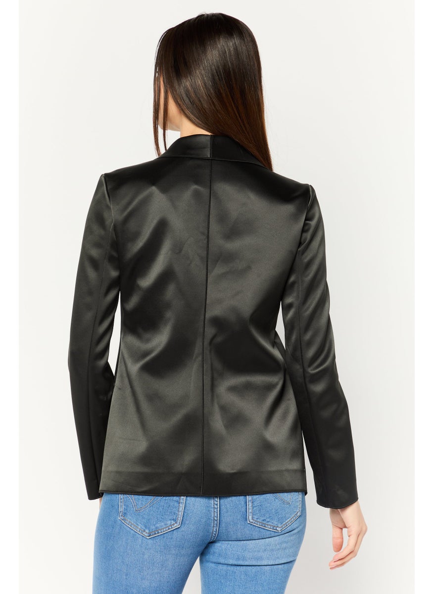 EMPORIO ARMANI Women Regular Fit Plain Semi-Formal Blazer, Black  - Image 4