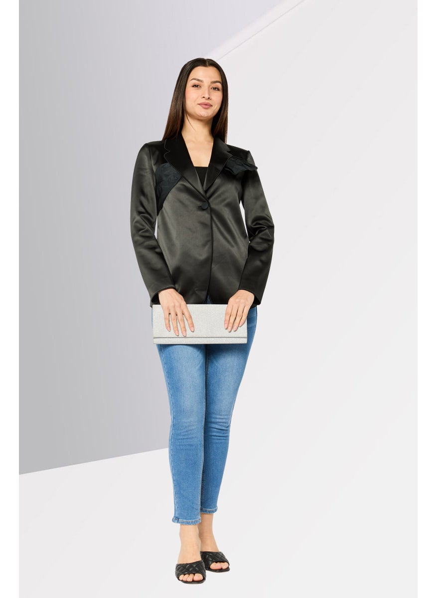EMPORIO ARMANI Women Regular Fit Plain Semi-Formal Blazer, Black  - Image 2