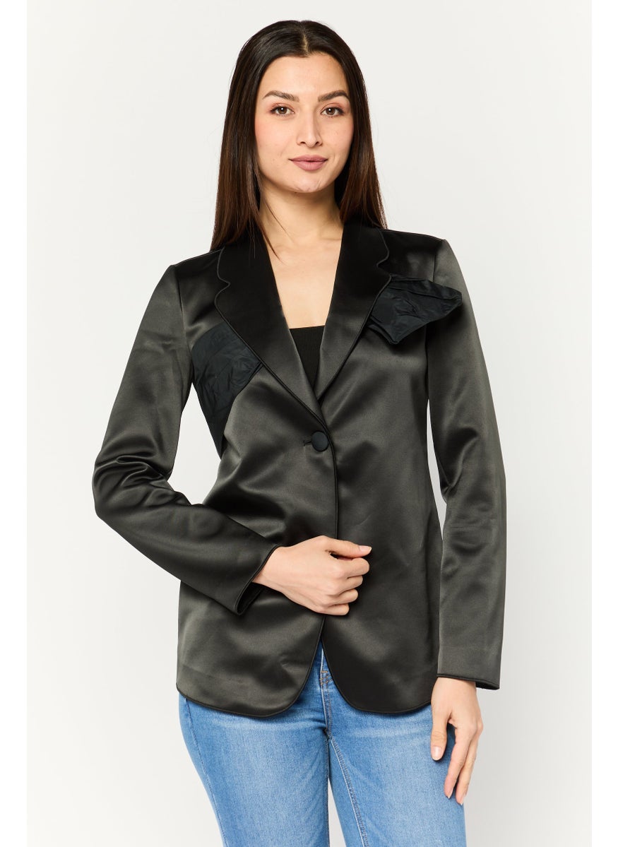 EMPORIO ARMANI Women Regular Fit Plain Semi-Formal Blazer, Black  - Image 1