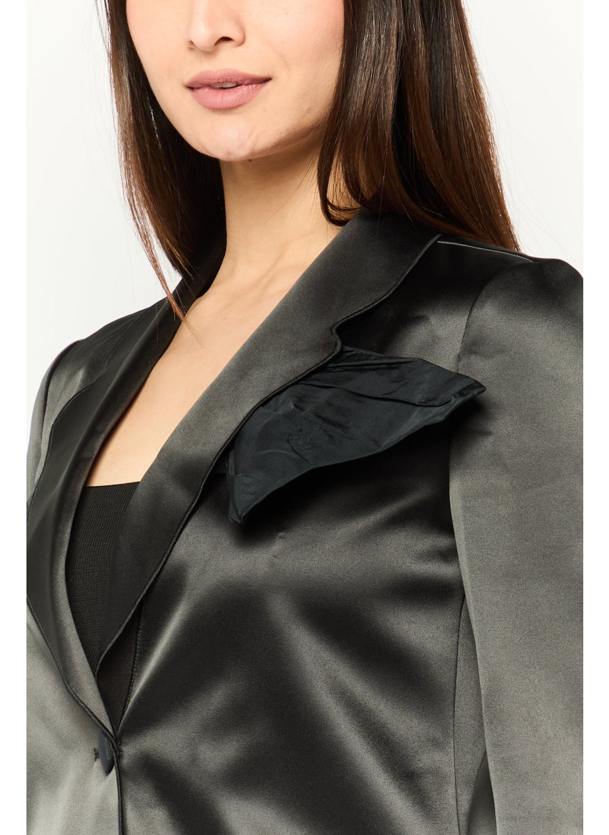 EMPORIO ARMANI Women Regular Fit Plain Semi-Formal Blazer, Black  - Image 3