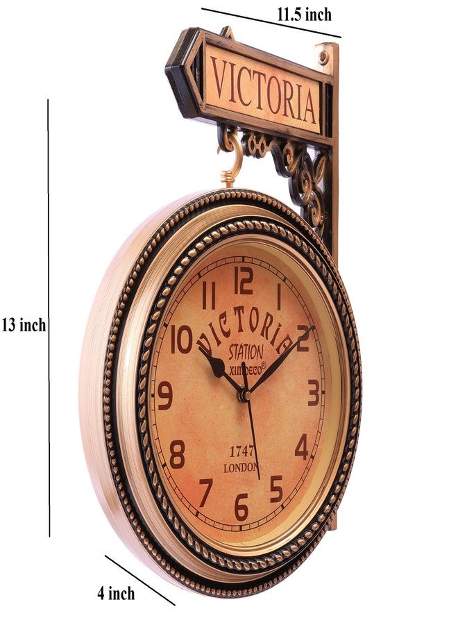 Ximdeco Plastic Wooden Pattern Replica Dual Side Victoria Station Wall Clock Vintage Style Large Numerals Quartz Movement Platform Railway Clock Home Decor (Golden-R&N) - Image 4