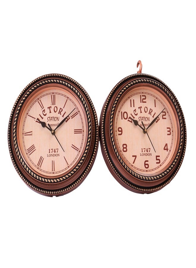Ximdeco Plastic Wooden Pattern Replica Dual Side Victoria Station Wall Clock Vintage Style Large Numerals Quartz Movement Platform Railway Clock Home Decor (Golden-R&N) - Image 3