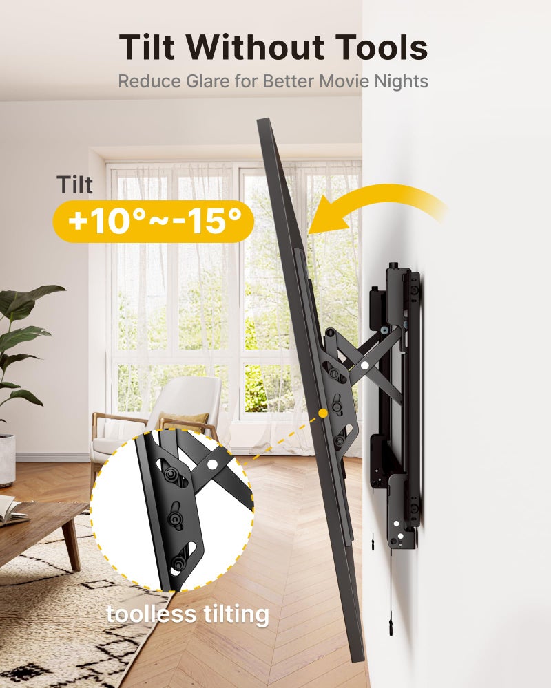 monTEK Heavy Duty Tilting TV Wall Mount Barckt for 37â€“90" TVs up to 200 lbs â€“ Low Profile, Universal Fit, Tilt & Swivel Adjustment, 6.8" Extension, Fits 16"/18"/24" Studs, Max VESA 600x400mm - Image 4