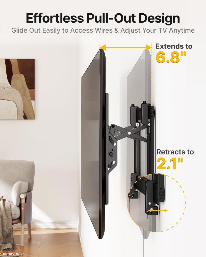 monTEK Heavy Duty Tilting TV Wall Mount Barckt for 37â€“90" TVs up to 200 lbs â€“ Low Profile, Universal Fit, Tilt & Swivel Adjustment, 6.8" Extension, Fits 16"/18"/24" Studs, Max VESA 600x400mm - Image 5