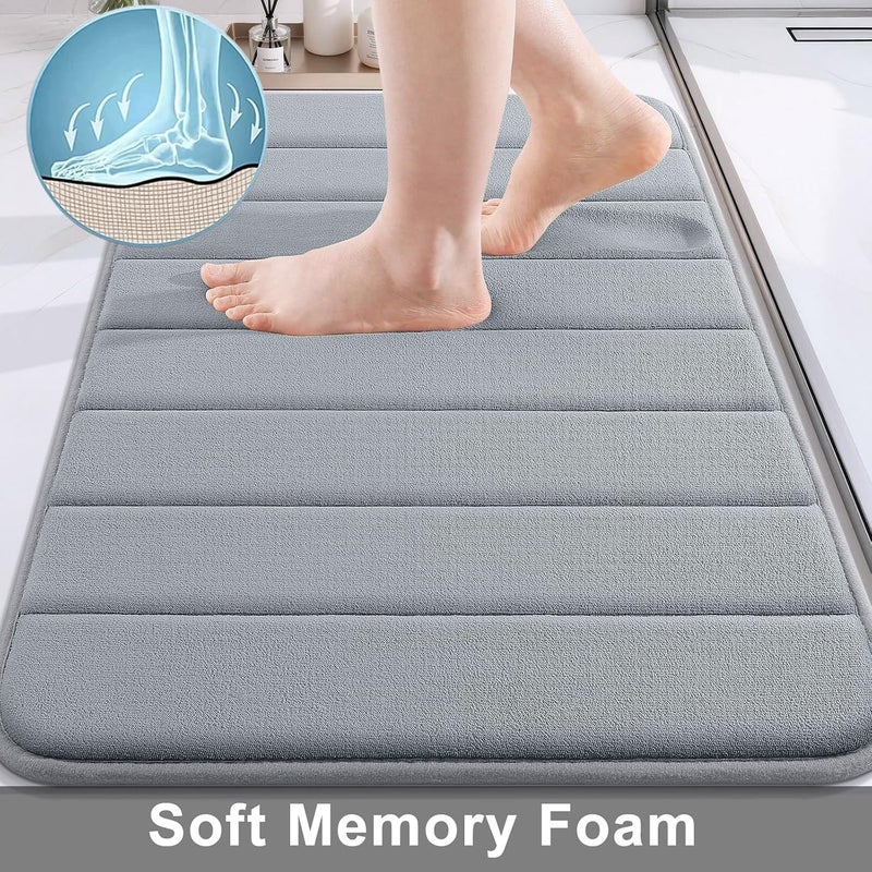 Buganda Memory Foam Bath Mat, 35.4" x 24", Ultra Soft and Non-Slip Bathroom Rugs, Water Absorbent and Machine Washable Bath Rug Runner for Bathroom, Shower, and Tub, Medium Grey - Image 3
