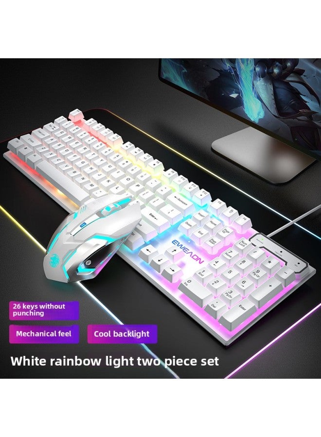 Notebook Computer Competitive Real Game Wired Electric Desktop Special Mechanical Wireless Keyboard Mouse Feel Keyboard Mouse Suit-Color:Genuine Mechanical Feel★Cool Lights - White Rainbow Light 【cl - Image 1