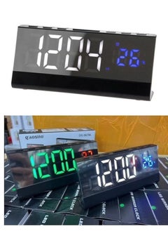 Digital watch with a mirror face, alarm, temperature and date, with dazzling LED lighting and large numbers, powered by a battery and a USB cable