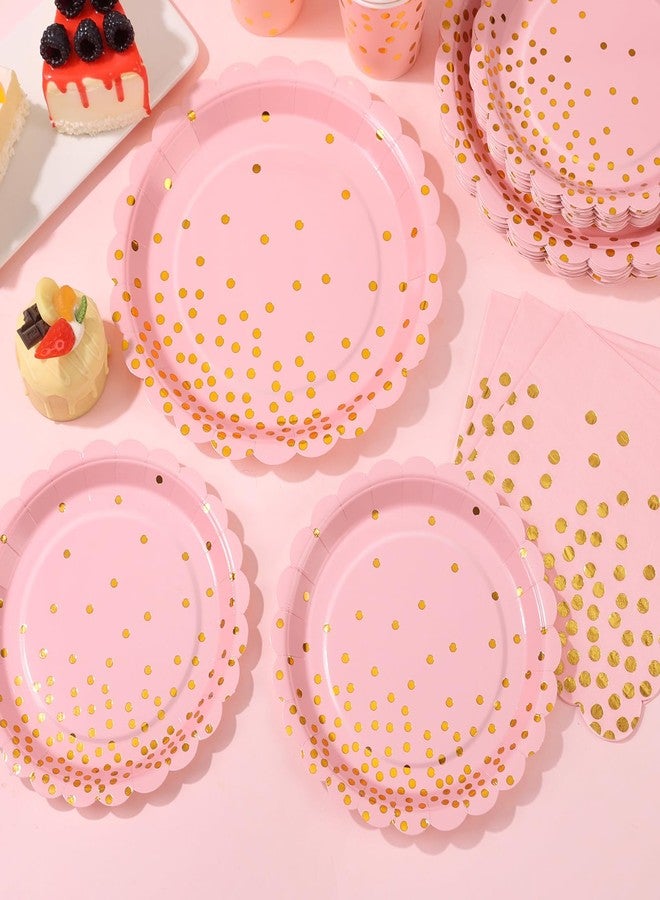 LOOWVY 175 Pink Rose Gold Plates Napkins Party Decorations, Pink and Gold Disposable Party Supplies, Plastic Forks Knives Spoons Rose, Golden Dot Paper 9 Inch for Baby Shower Birthday, Severs 25 - Image 3
