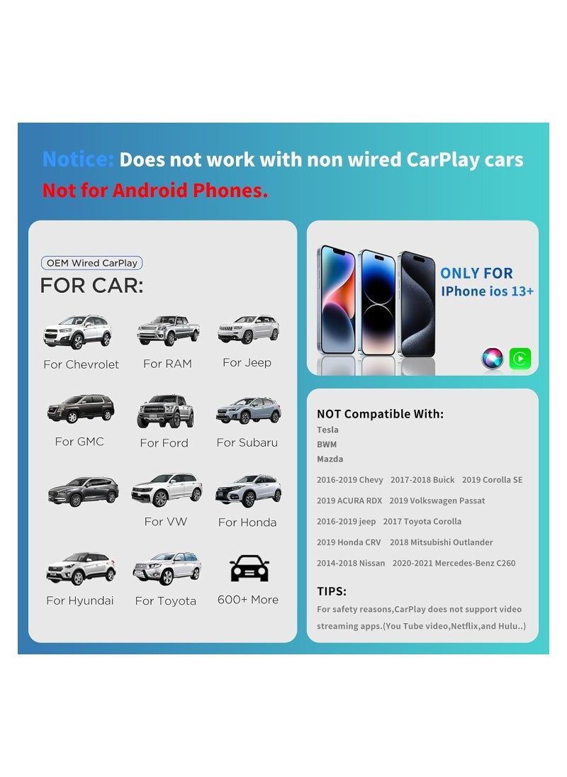 SYOSI - Wireless Apple Carplay Adapter, Online Update Carplay Wireless Adapter, for Factory Wired Apple Carplay Auto Connect Wireless Carplay Converts Cars from 2017 & iOS 13+, 3 Adapters, Fast and Easy Use - Image 1