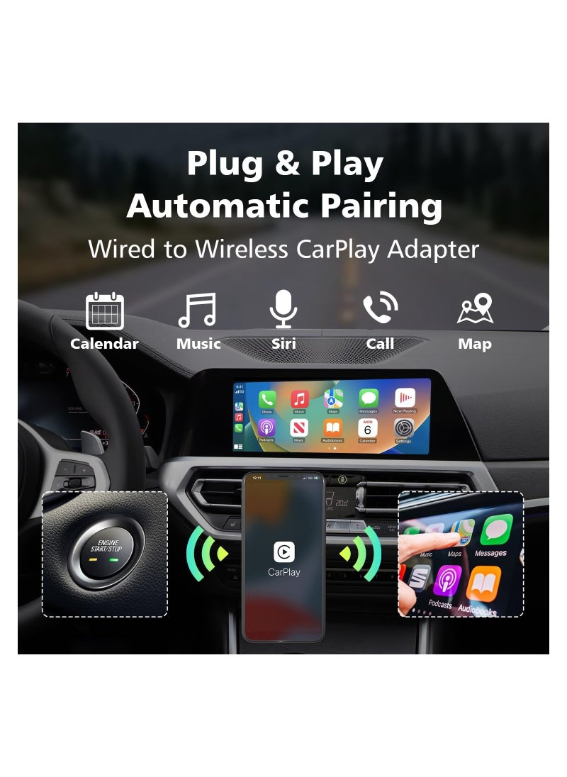 SYOSI - Wireless Apple Carplay Adapter, Online Update Carplay Wireless Adapter, for Factory Wired Apple Carplay Auto Connect Wireless Carplay Converts Cars from 2017 & iOS 13+, 3 Adapters, Fast and Easy Use - Image 1